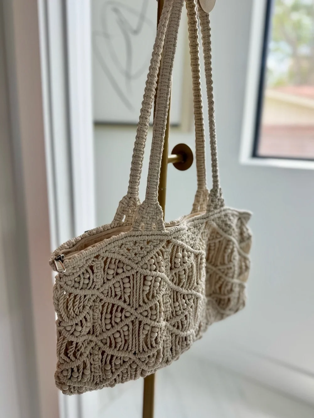 Handcrafted Macramé Tote Bag in Cream